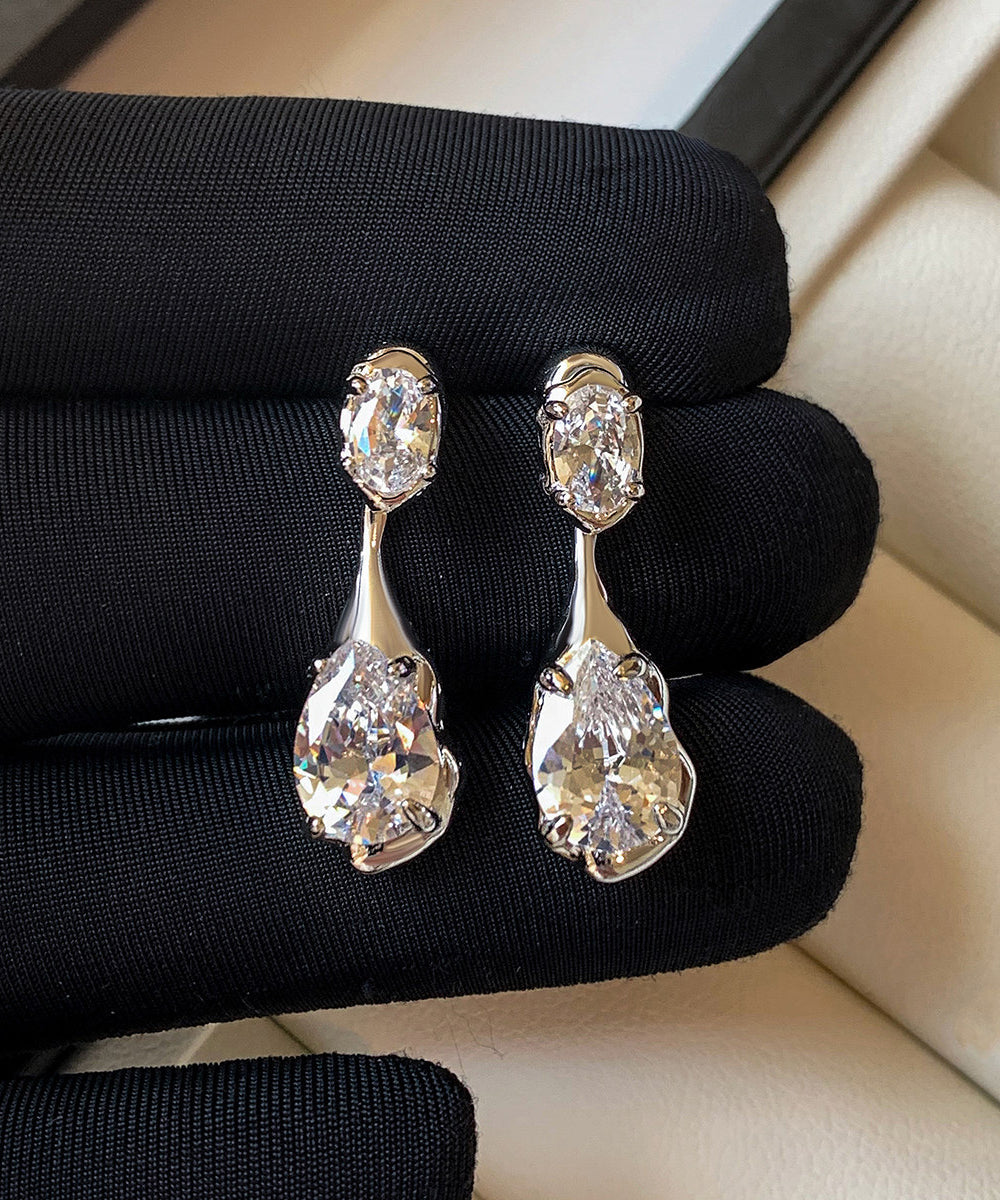 Beautiful Silvery Teardrop Shape Sparkling Zircon Drop Earrings