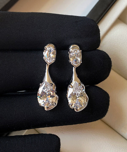 Beautiful Silvery Teardrop Shape Sparkling Zircon Drop Earrings