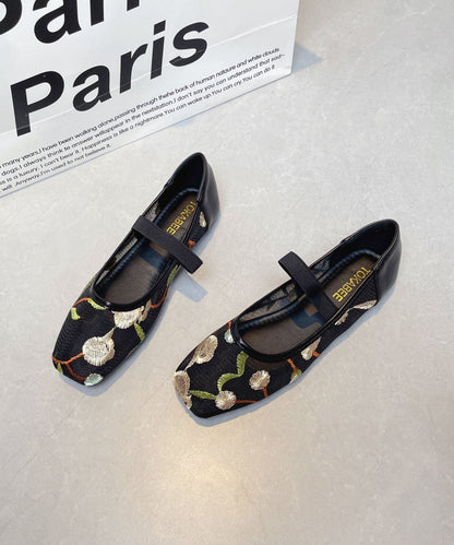 Beautiful Splicing Chinese Style Flats Black Breathable Mesh Embroidered