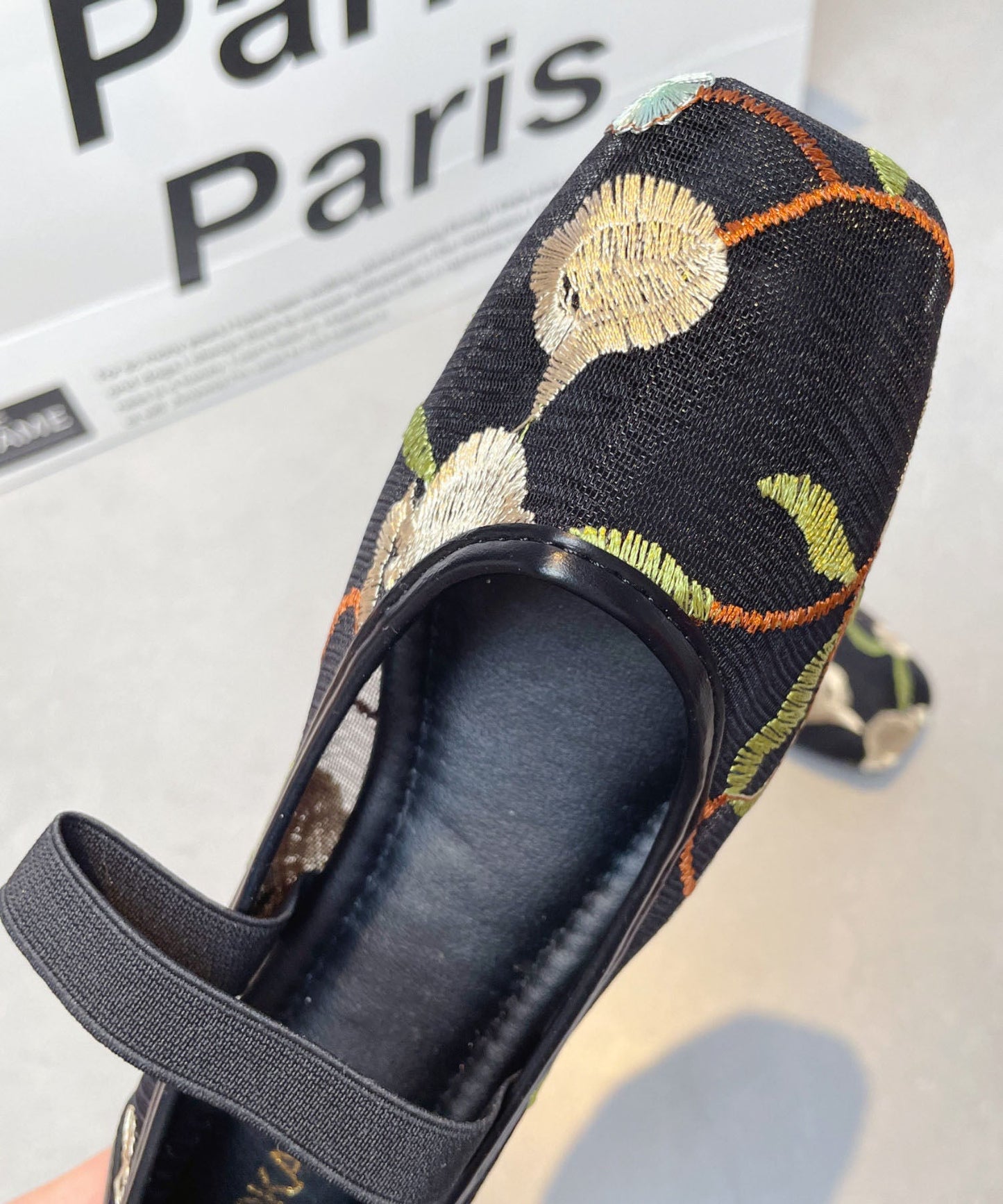 Beautiful Splicing Chinese Style Flats Black Breathable Mesh Embroidered