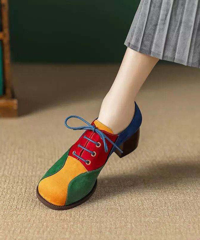 Beautiful Splicing Chunky High Heels ColorblockC Faux Leather