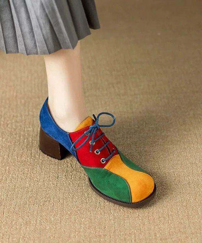 Beautiful Splicing Chunky High Heels ColorblockC Faux Leather