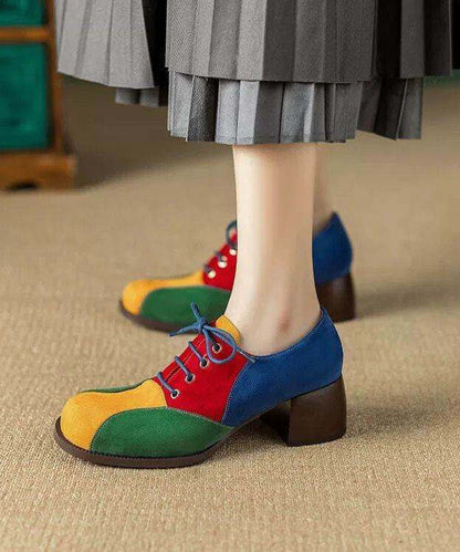 Beautiful Splicing Chunky High Heels ColorblockC Faux Leather