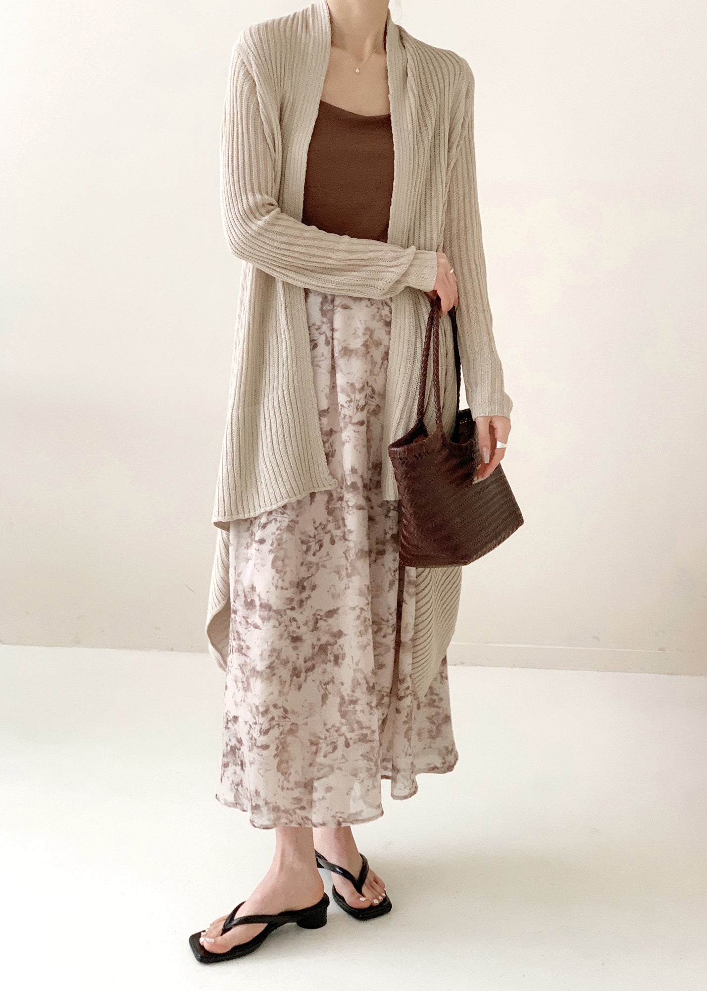 Beautiful Tea Green Asymmetrical Ice Silk Knit Cardigan Spring