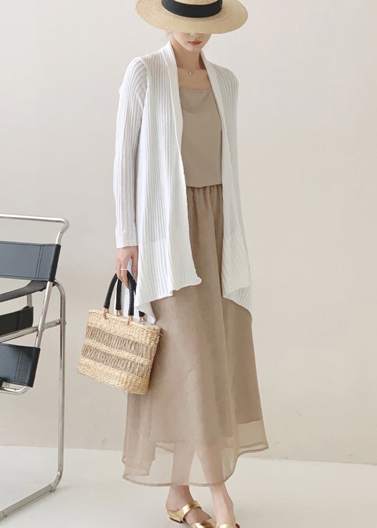 Beautiful Tea Green Asymmetrical Ice Silk Knit Cardigan Spring