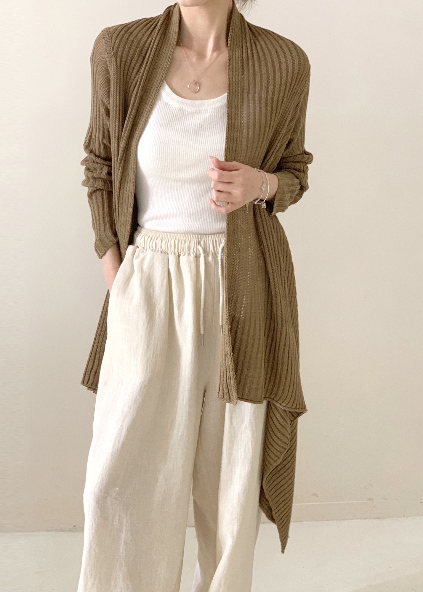 Beautiful Tea Green Asymmetrical Ice Silk Knit Cardigan Spring