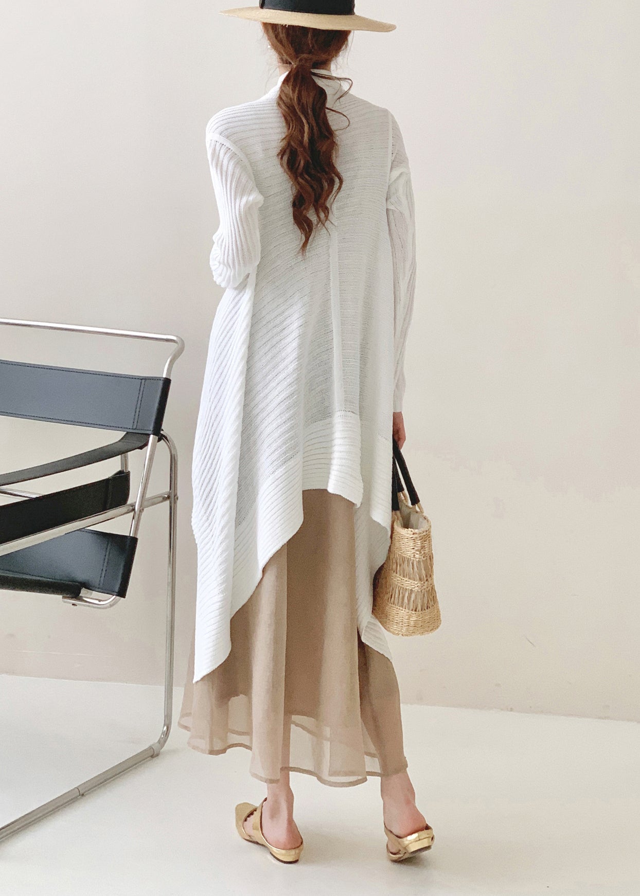 Beautiful Tea Green Asymmetrical Ice Silk Knit Cardigan Spring