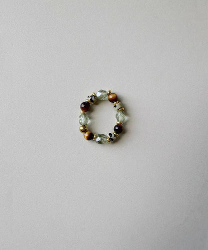 Beautiful Tiger Eye Czech Glass Beading Rings Charm Bracelet Two Piece Set