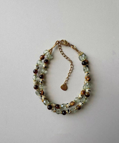 Beautiful Tiger Eye Czech Glass Beading Rings Charm Bracelet Two Piece Set