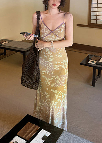 Beautiful V Neck Patchwork Long Spaghetti Strap Dress Sleeveless