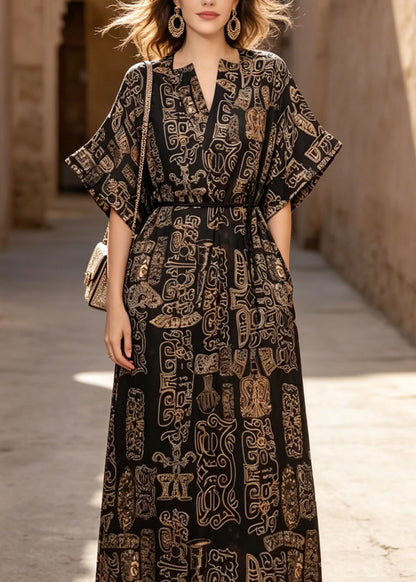 Beautiful V Neck Print Pockets Cotton Dresses Summer