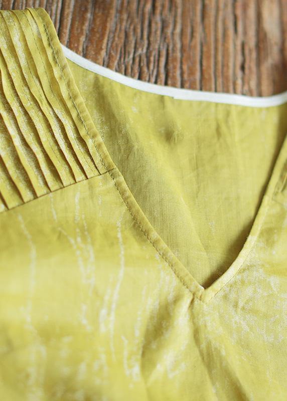 Beautiful V Neck Tie Waist Summer Clothes For Women Fashion Ideas Yellow Loose Dress - SooLinen