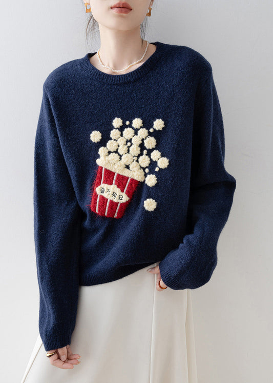 Beautiful Versatile Navy O Neck Knit Sweaters Spring