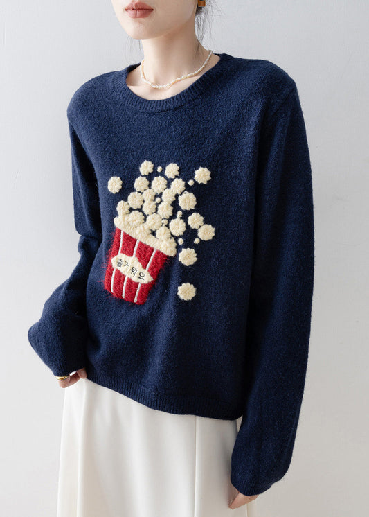 Beautiful Versatile Navy O Neck Knit Sweaters Spring