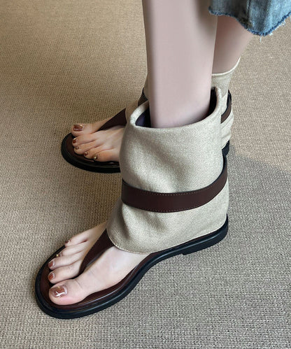 Beautiful Wedge Flip Flops Boots Brown Sheepskin