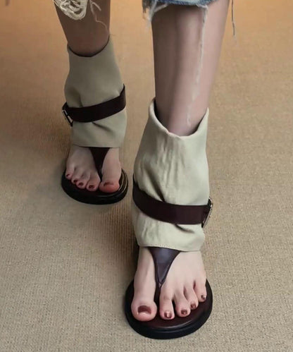 Beautiful Wedge Flip Flops Boots Brown Sheepskin