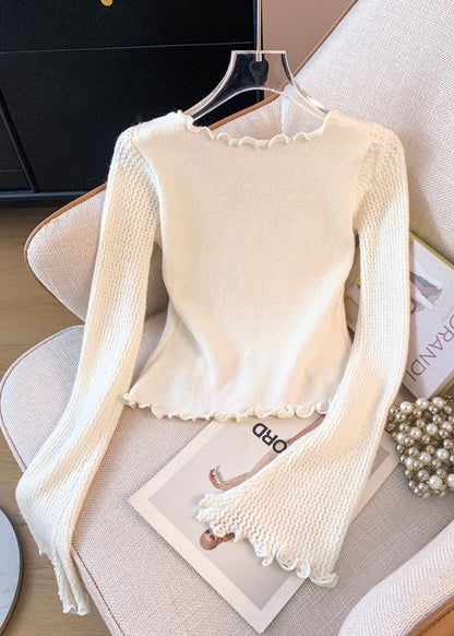 Beautiful White Butterfly Patchwork Knitted Tops Flare Sleeve