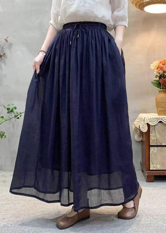 Beautiful White Elastic Waist Wrinkled Linen Skirts Summer