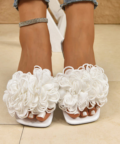 Beautiful White Floral Splicing Slide Sandals Peep Toe