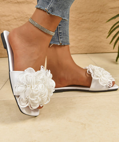 Beautiful White Floral Splicing Slide Sandals Peep Toe
