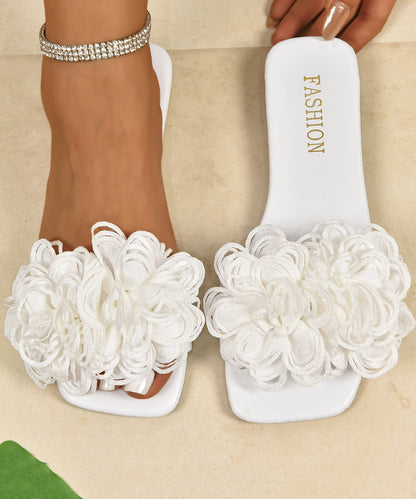 Beautiful White Floral Splicing Slide Sandals Peep Toe