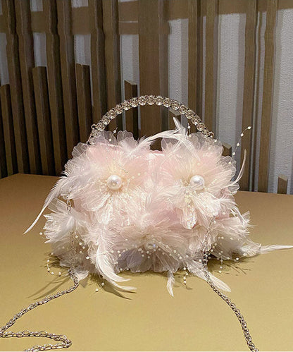 Beautiful White Flower Zircon Pearl Feather Handbag
