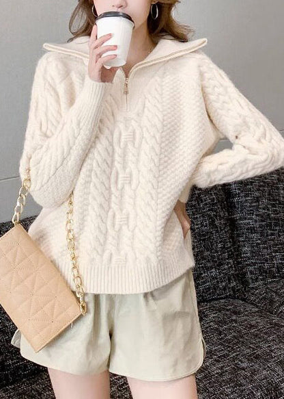 Beautiful White High Neck Thick Knit Sweater Tops Winter