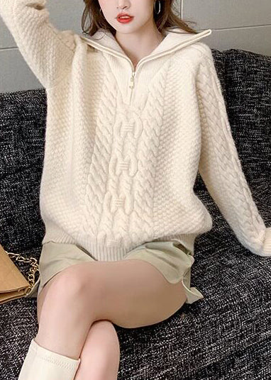 Beautiful White High Neck Thick Knit Sweater Tops Winter