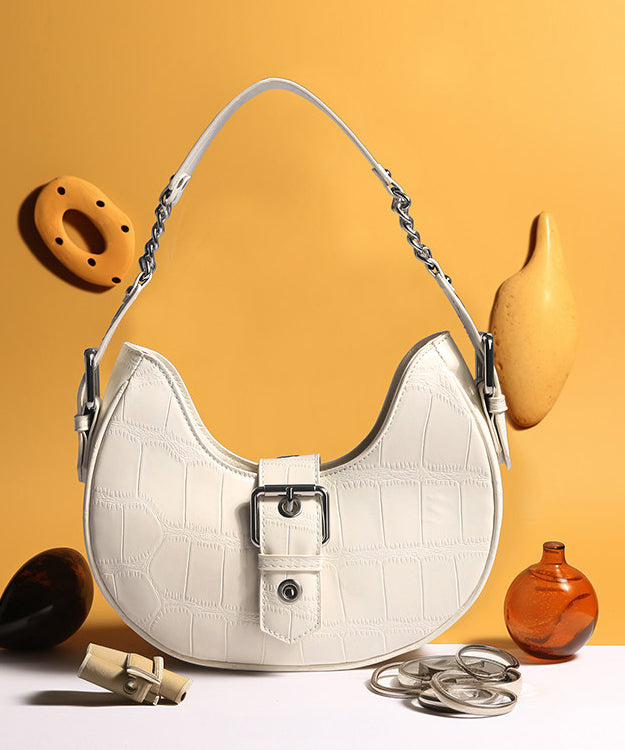Beautiful White Jacquard Solid Durable Faux Leather Saddle Bag