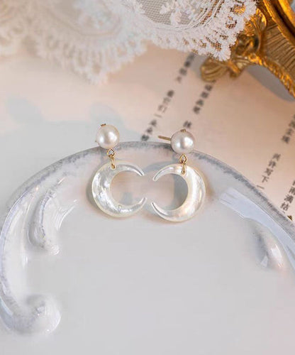 Beautiful White Moon Shape Pearl Drop Earrings