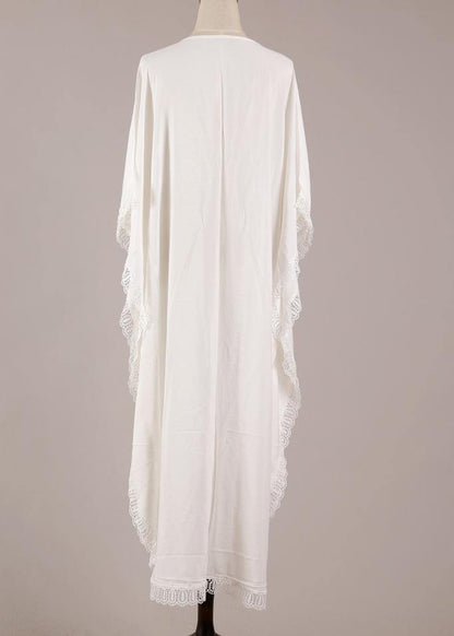 Beautiful White Patchwork Hollow Outkimono robe Summer Maxi Dress - SooLinen