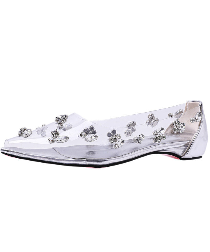 Beautiful White Rhinestone Sandals Pointed Toe Sheer Sandals