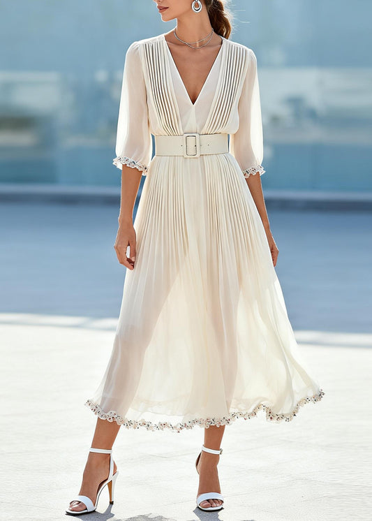 Beautiful White Ruffled Floral Chiffon Maxi Dresses Summer