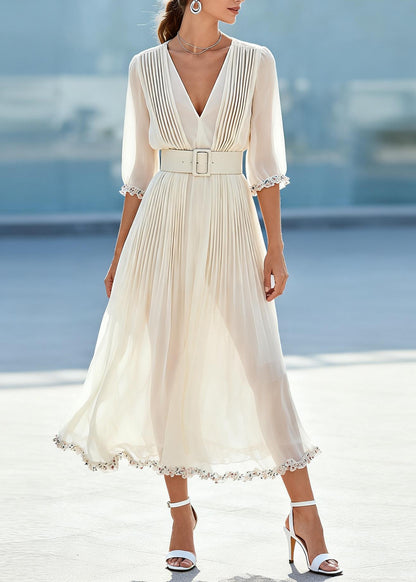 Beautiful White Ruffled Floral Chiffon Maxi Dresses Summer