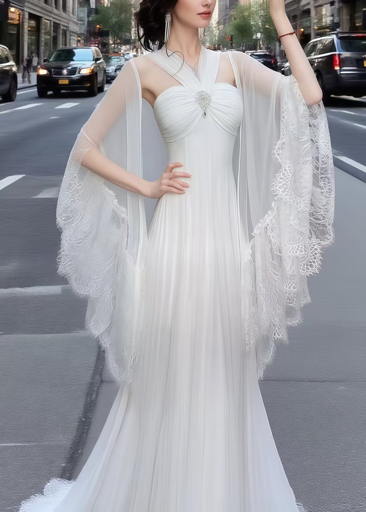 Beautiful White Silm Fit With Shawl Tulle Vestidos Dresses Summer