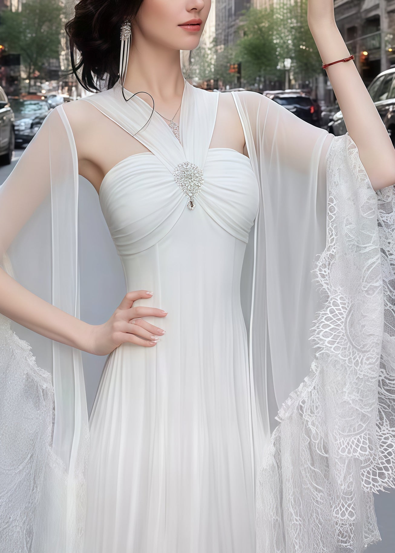 Beautiful White Silm Fit With Shawl Tulle Vestidos Dresses Summer