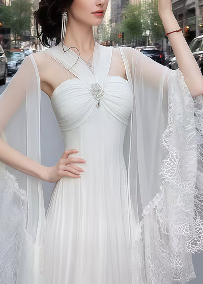 Beautiful White Silm Fit With Shawl Tulle Vestidos Dresses Summer