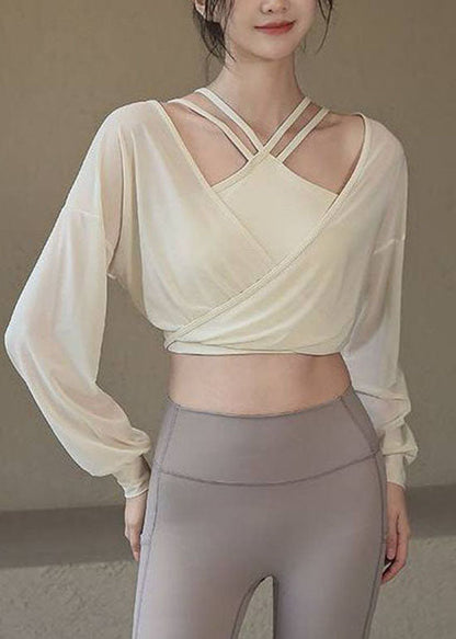 Beautiful White Thin Breathable Sports Yoga Top