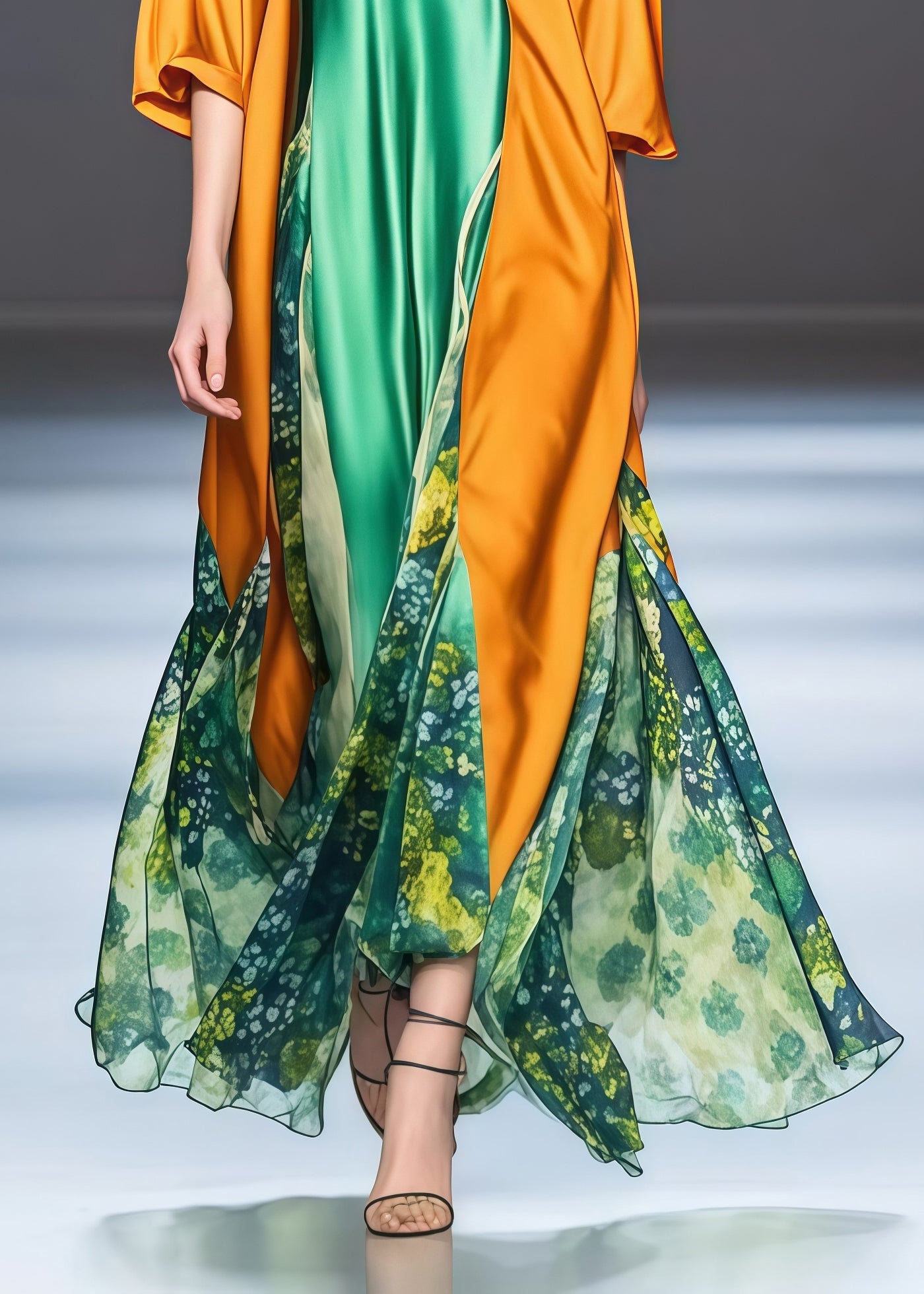 Beautiful Yellow Asymmetrical Patchwork Draping Silk Holiday Dress Spring