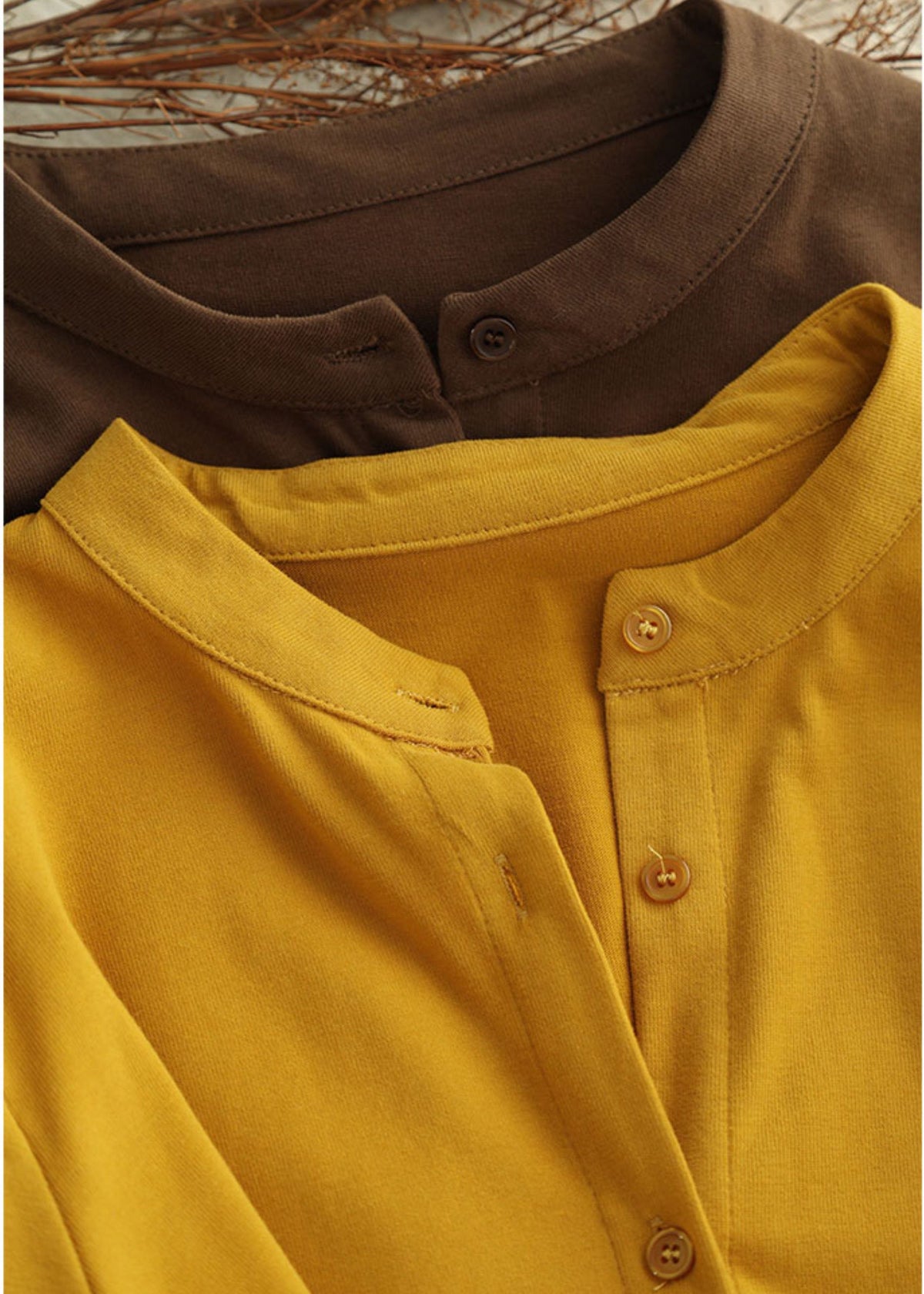 Beautiful Yellow Button Down Cotton Tops Fall