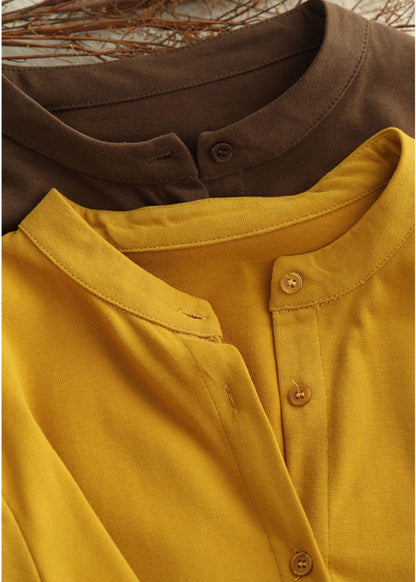 Beautiful Yellow Button Down Cotton Tops Fall
