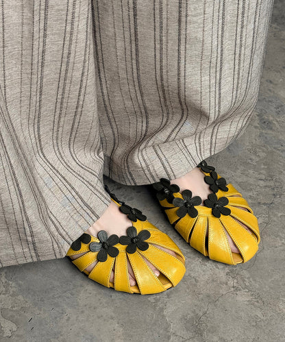 Beautiful Yellow Floral Splicing Walking Sandals Hollow Out