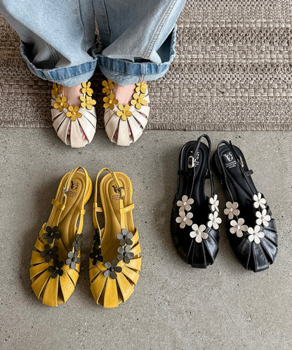 Beautiful Yellow Floral Splicing Walking Sandals Hollow Out