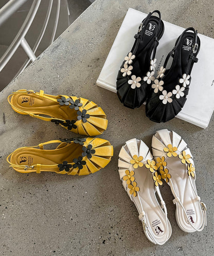 Beautiful Yellow Floral Splicing Walking Sandals Hollow Out