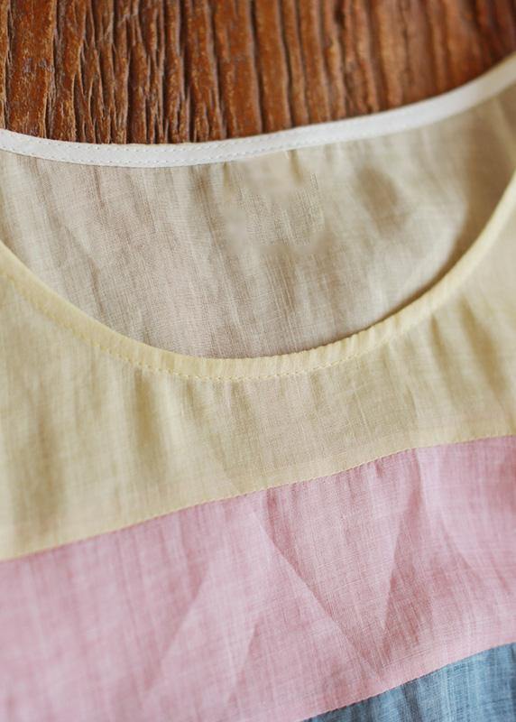 Beautiful Yellow Tunic Dress O Neck Patchwork Traveling Summer Dresses - SooLinen