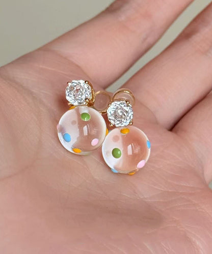 Beautiful Zircon Alloy Glass Beads Colorful Dots Drop Earrings
