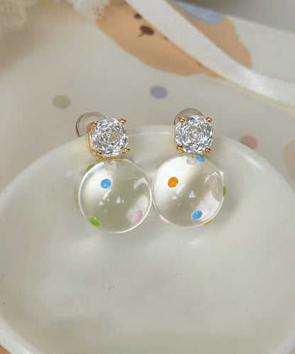 Beautiful Zircon Alloy Glass Beads Colorful Dots Drop Earrings