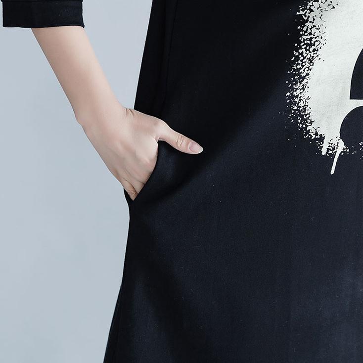 Beautiful black Cotton tunics for women plus size Photography pockets Art Dress