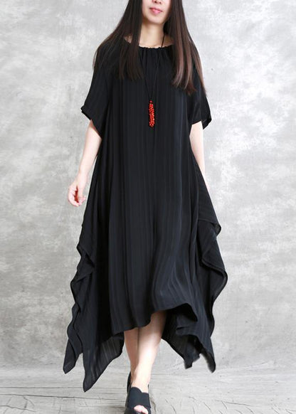 Beautiful black clothes o neck asymmetric Plus Size Dress - SooLinen