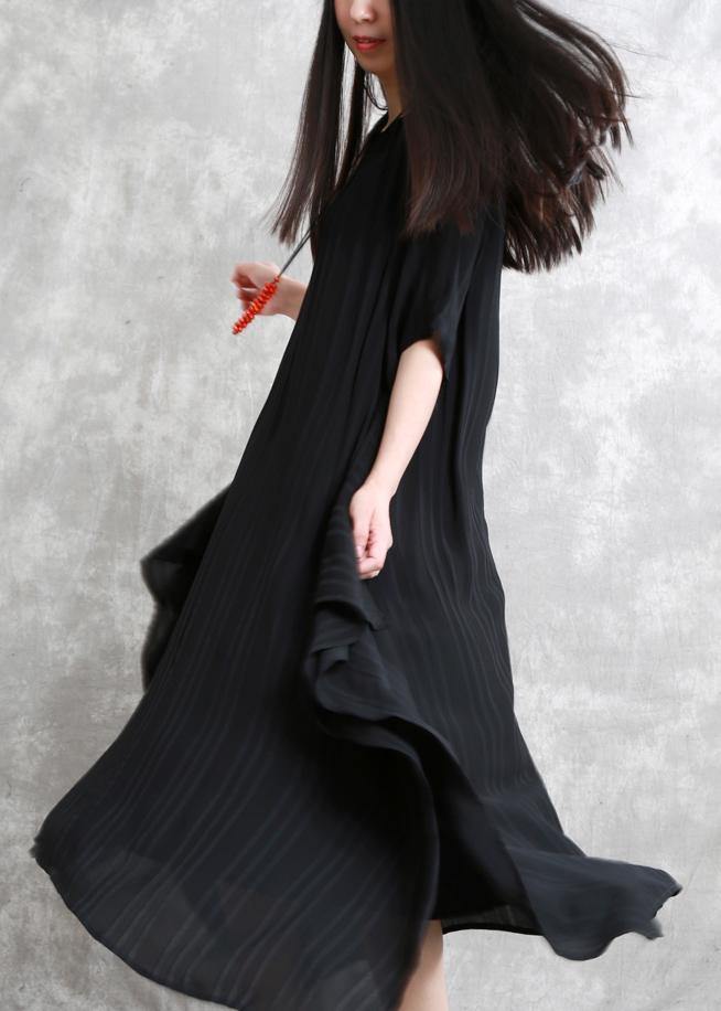 Beautiful black clothes o neck asymmetric Plus Size Dress - SooLinen